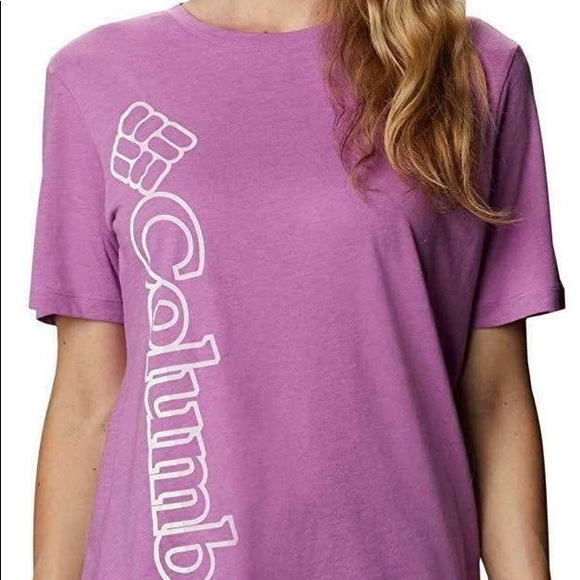 Columbia Purple “Bluebird Day” Relaxed Crewneck Tee Shirt, Multiple Sizes, NWT!! - Picture 1 of 11